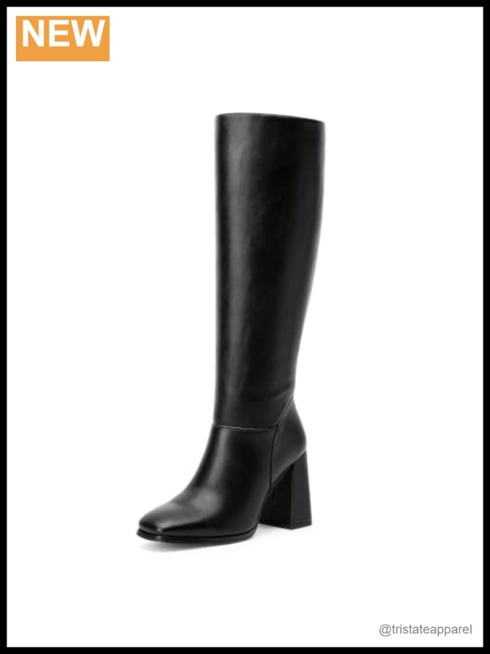 Women's Square Toe Block Heel Knee High Boots Side Zip Faux Leather
